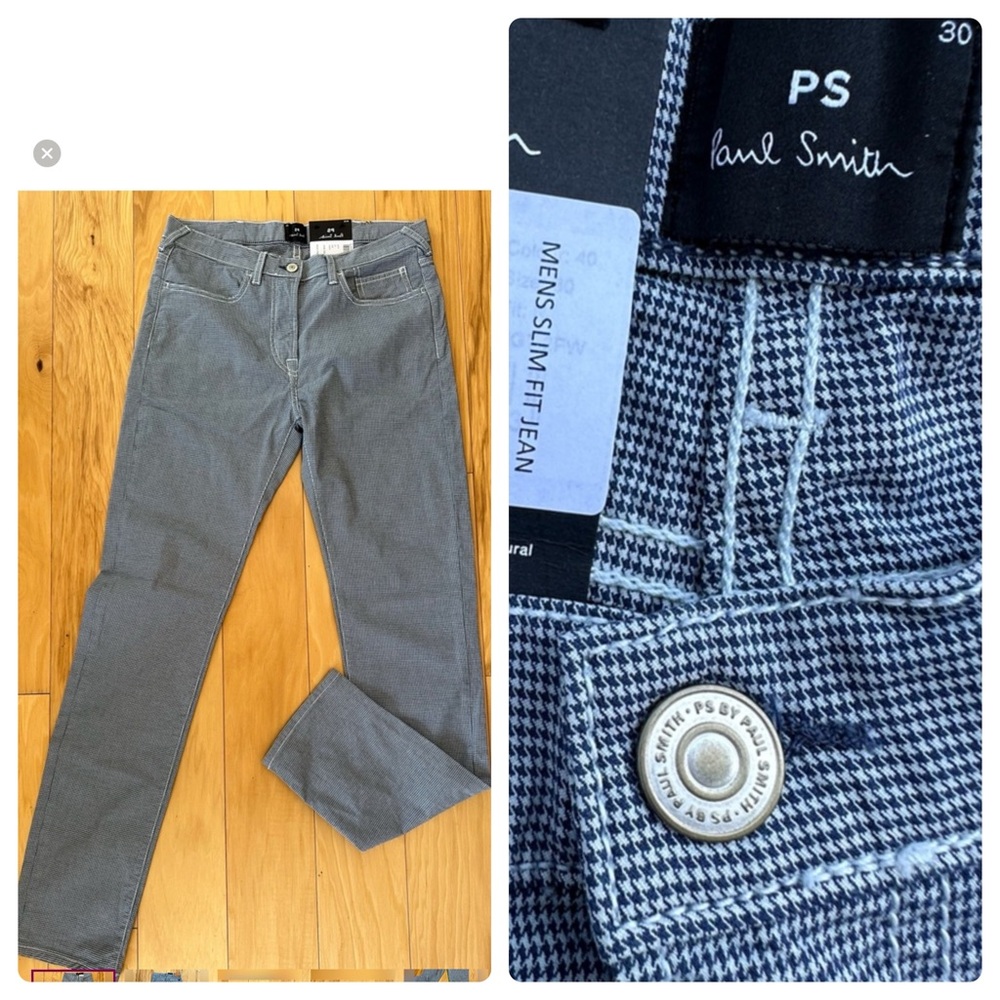 PAUL SMITH Men’s Slim Fit Jean blue & white Houndstooth size 30x32 NWT